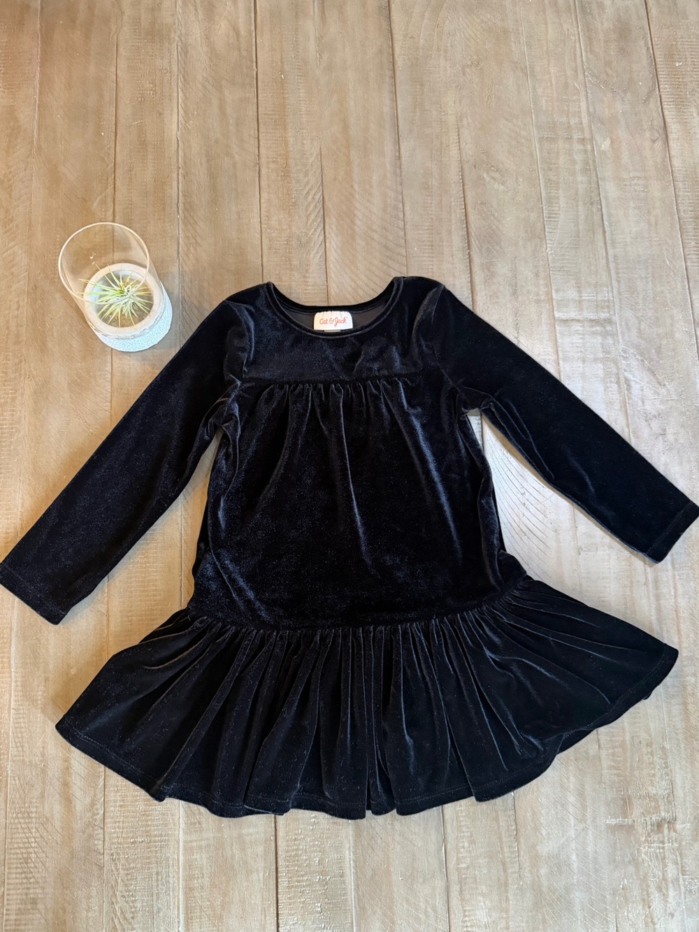 Cat & Jack Black Velvet Long Sleeve Twirl Dress